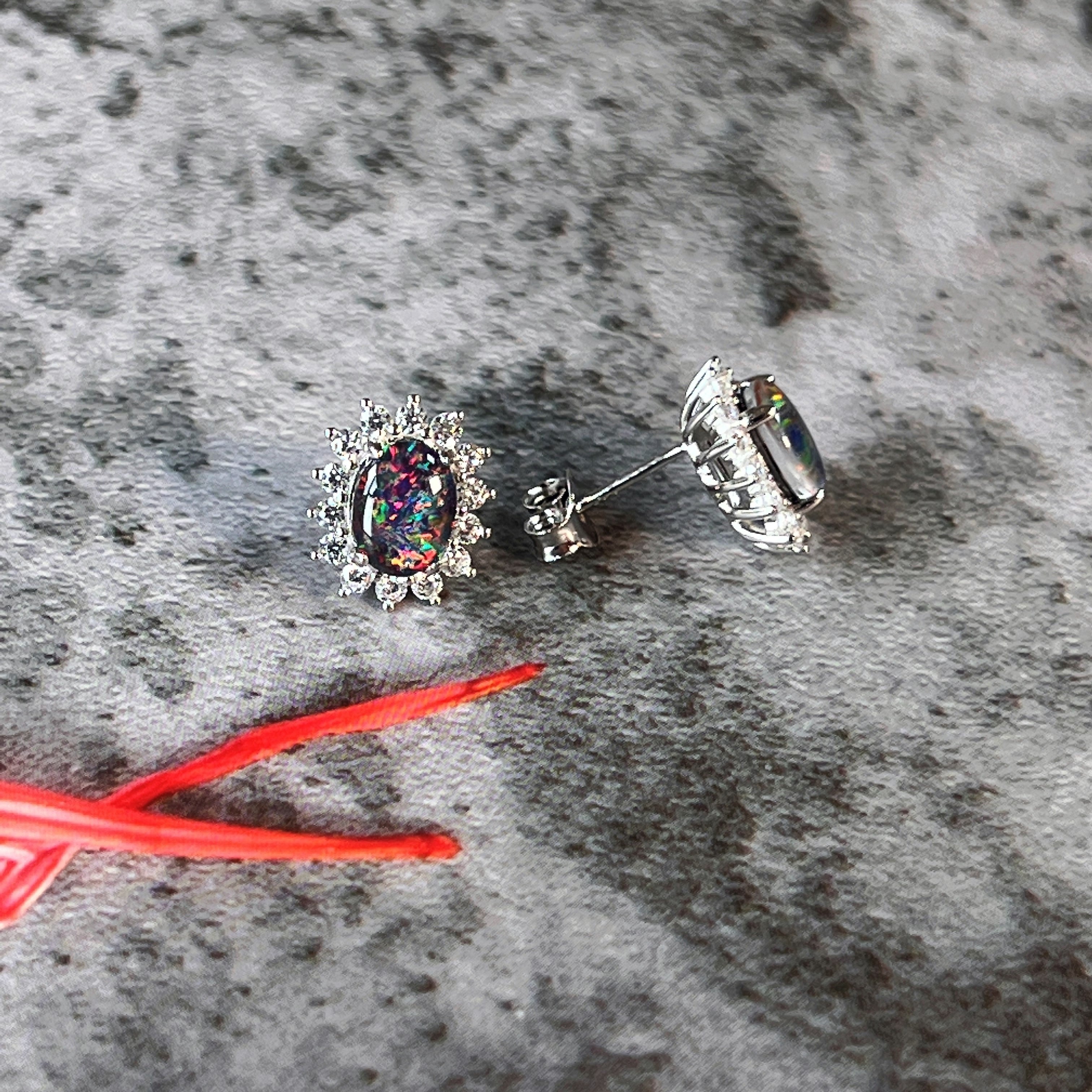 Sterling Silver Opal triplet cluster earrings - Masterpiece Jewellery Opal & Gems Sydney Australia | Online Shop