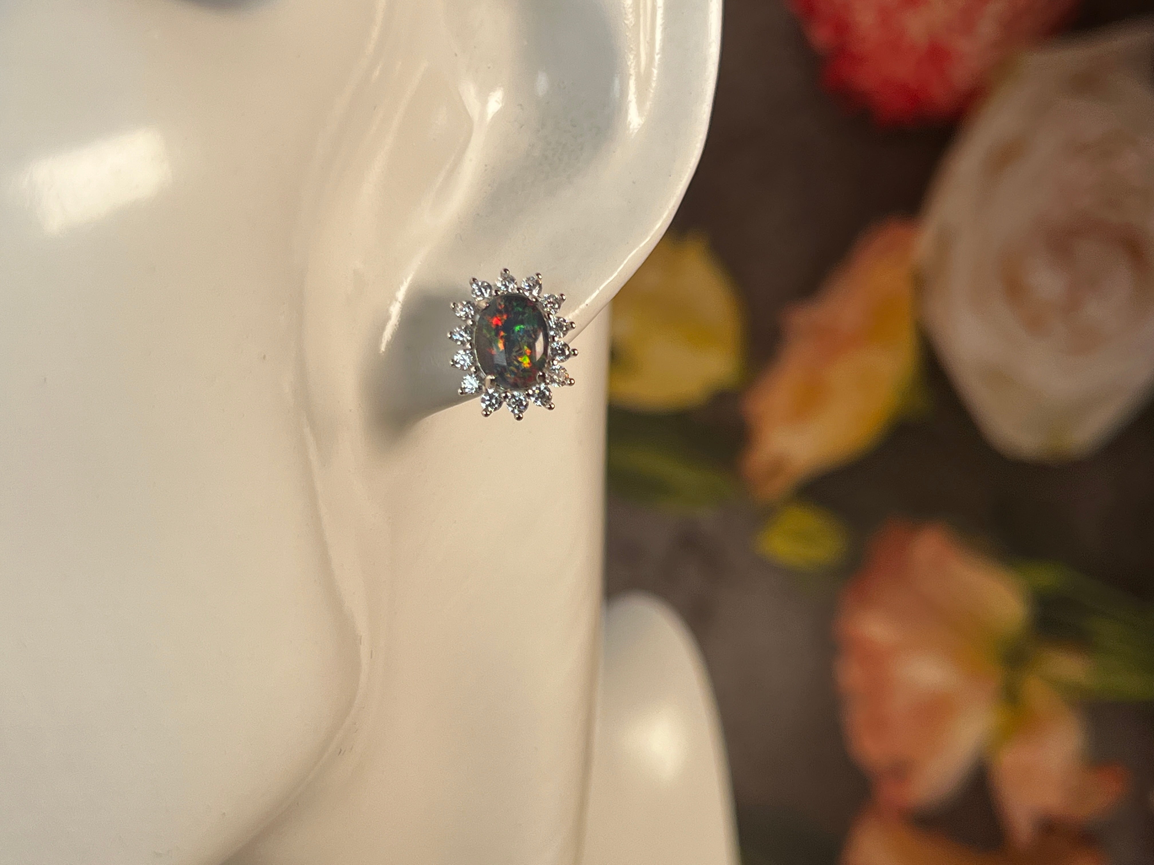 Sterling Silver Opal triplet cluster earrings - Masterpiece Jewellery Opal & Gems Sydney Australia | Online Shop