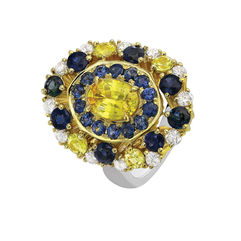 18kt Yellow and White Gold ring Multi colour Australian Sapphire and Diamonds - Masterpiece Jewellery Opal & Gems Sydney Australia | Online Shop