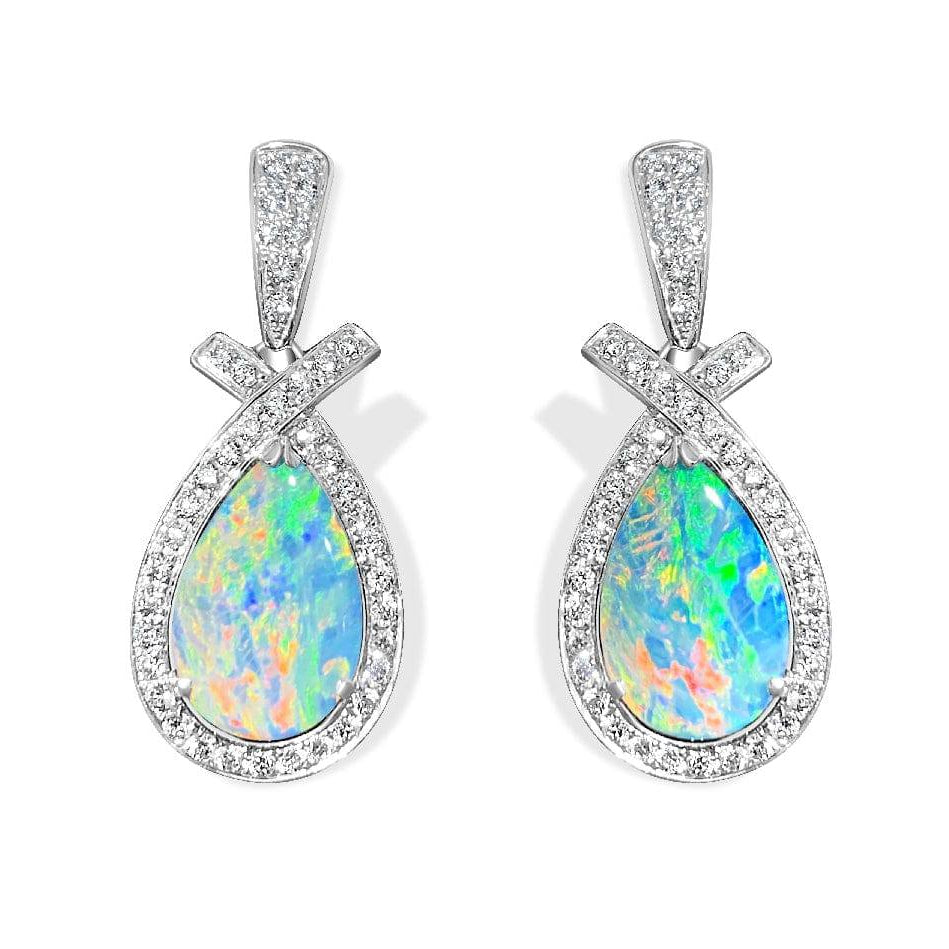 18kt White Gold Opal and Diamond earrings - Masterpiece Jewellery Opal & Gems Sydney Australia | Online Shop