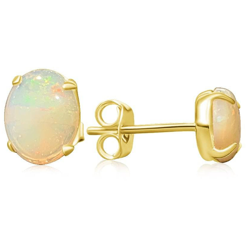 Gold Plated 9x7mm White Opal studs - Masterpiece Jewellery Opal & Gems Sydney Australia | Online Shop