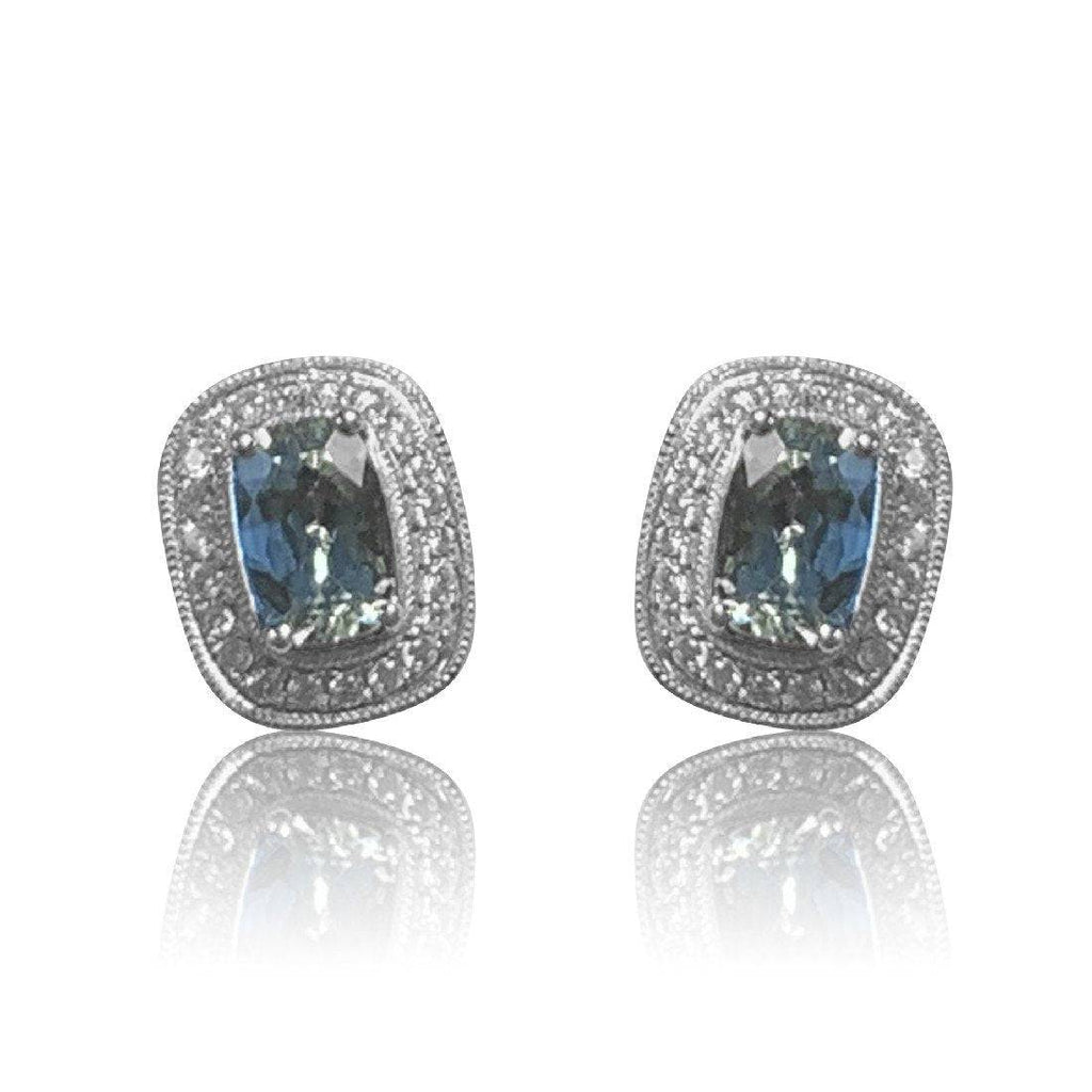 18kt White Gold Aquamarine and Diamond earring cluster style - Masterpiece Jewellery Opal & Gems Sydney Australia | Online Shop
