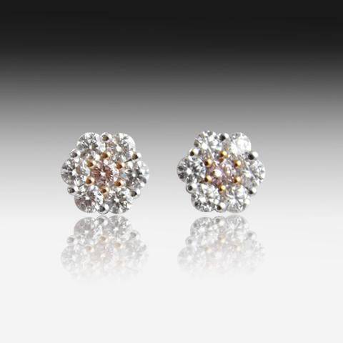 18kt White Gold Pink and White Diamond studs - Masterpiece Jewellery Opal & Gems Sydney Australia | Online Shop