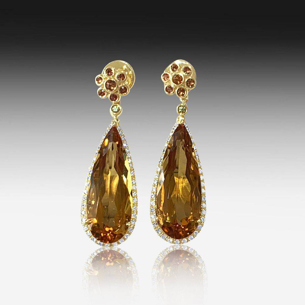 18kt Yellow Gold drop Citrine and diamond earrings - Masterpiece Jewellery Opal & Gems Sydney Australia | Online Shop