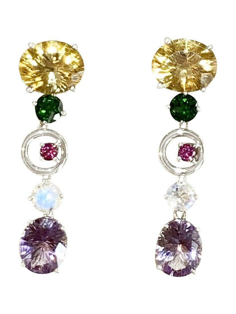 Sterling Silver dangling Multi colour gem earrings - Masterpiece Jewellery Opal & Gems Sydney Australia | Online Shop