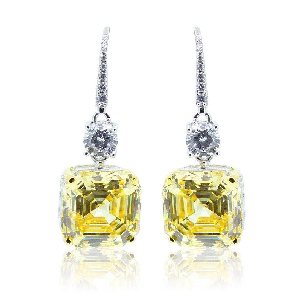 Sterling Silver drop earrings with Yellow and White Diamond coated cubic zirconias - Masterpiece Jewellery Opal & Gems Sydney Australia | Online Shop