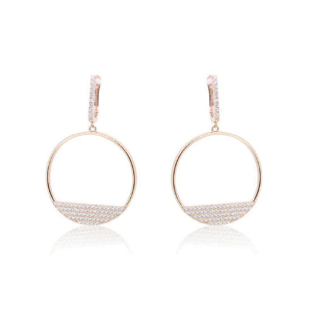 Sterling Silver Rose Gold plated Circle Hoop earrings with diamond coated cubic zirconias - Masterpiece Jewellery Opal & Gems Sydney Australia | Online Shop