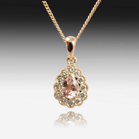 18kt Rose Gold Morganite and Diamond pendant - Masterpiece Jewellery Opal & Gems Sydney Australia | Online Shop