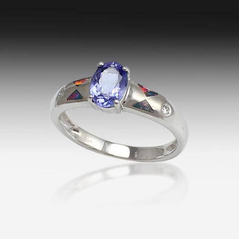 14kt White gold Tanzanite and Opal ring – Masterpiece Jewellery
