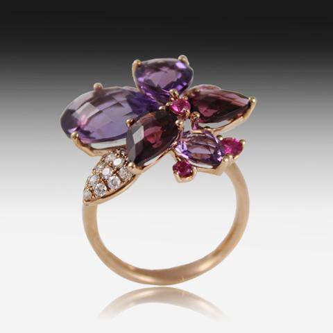 18KT ROSE GOLD AMETHYST AND RHODOLITE RING - Masterpiece Jewellery Opal & Gems Sydney Australia | Online Shop