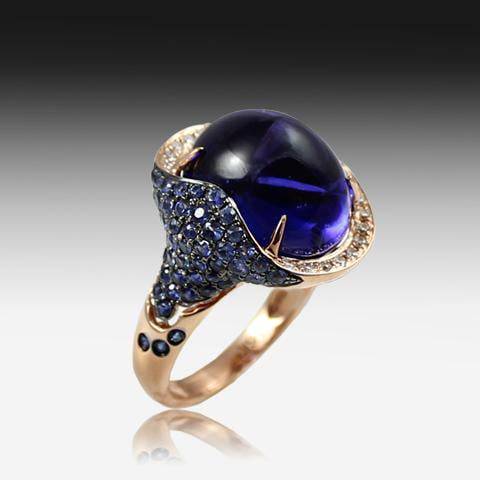 18kt Rose Gold Tanzanite, Sapphire and Diamond ring - Masterpiece Jewellery Opal & Gems Sydney Australia | Online Shop