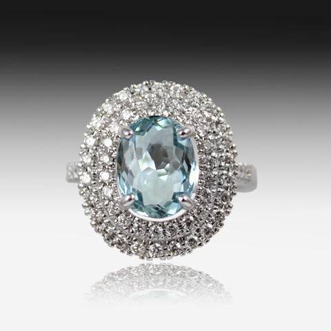 18kt White Gold Aquamarine and Diamond ring - Masterpiece Jewellery Opal & Gems Sydney Australia | Online Shop