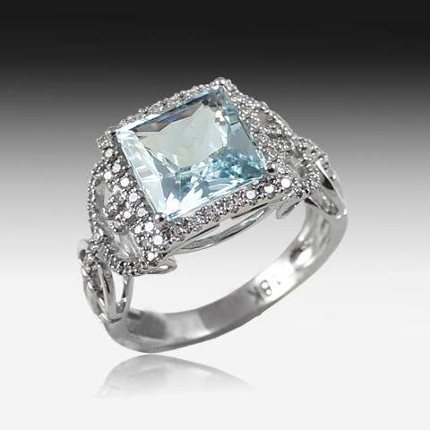 18kt White Gold Aquamarine Diamond ring - Masterpiece Jewellery Opal & Gems Sydney Australia | Online Shop