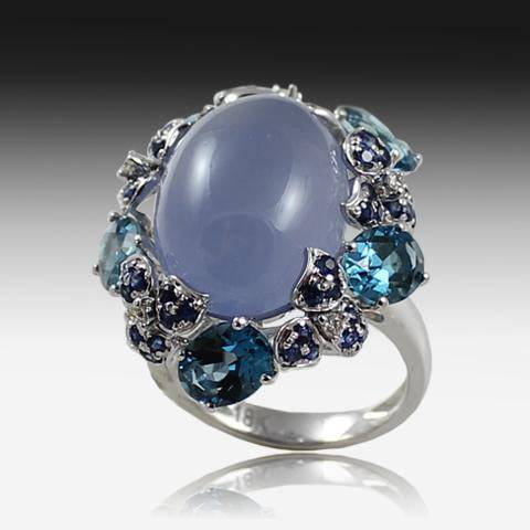 18kt White Gold Blue Chalcedony ring - Masterpiece Jewellery Opal & Gems Sydney Australia | Online Shop