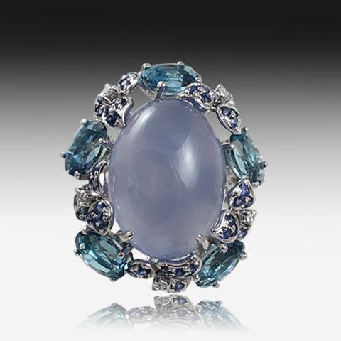 18kt White Gold Blue Chalcedony ring - Masterpiece Jewellery Opal & Gems Sydney Australia | Online Shop