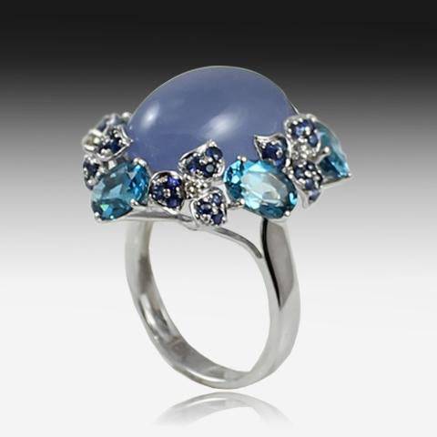 18kt White Gold Blue Chalcedony ring - Masterpiece Jewellery Opal & Gems Sydney Australia | Online Shop