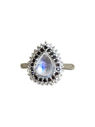 Sterling Silver Moonstone, Black DIamond and White Topaz ring - Masterpiece Jewellery Opal & Gems Sydney Australia | Online Shop