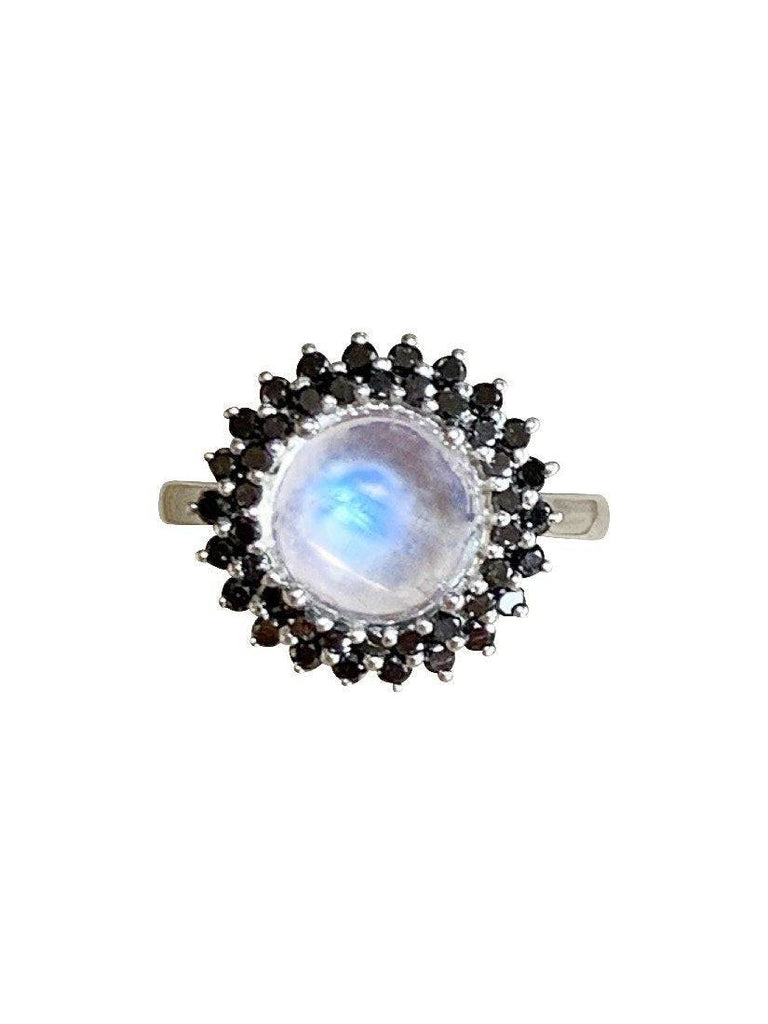 Sterling Silver Moonstone Black diamond ring - Masterpiece Jewellery Opal & Gems Sydney Australia | Online Shop
