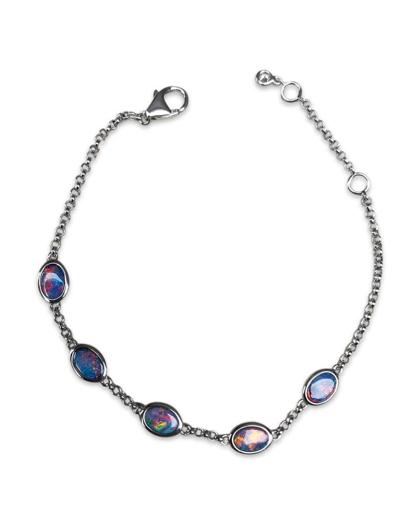 5 Natural Australian opals with ironstone backing doublet bracelet set in sterling sliver - Masterpiece Jewellery Opal & Gems Sydney Australia | Online Shop