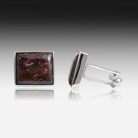 Sterling Silver Boulder opal cufflinks - Masterpiece Jewellery Opal & Gems Sydney Australia | Online Shop