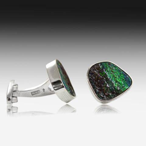 Sterling Silver Boulder Opal cufflinks - Masterpiece Jewellery Opal & Gems Sydney Australia | Online Shop