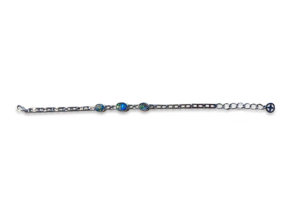 Sterling silver bracelet set with 3 Australian Opal in doublet form in bezel - Masterpiece Jewellery Opal & Gems Sydney Australia | Online Shop