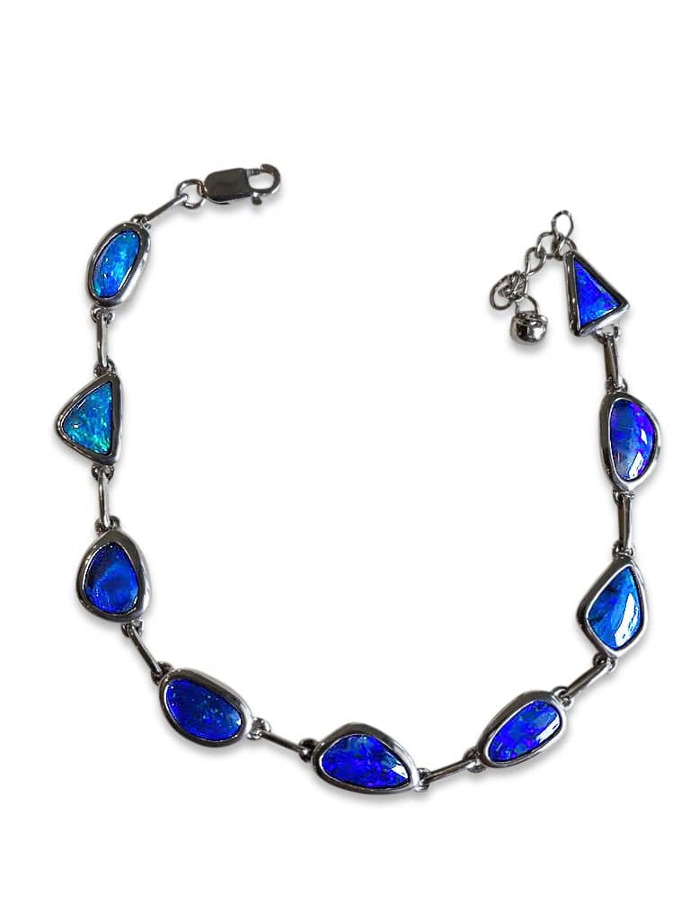 STERLING SILVER BRACELET SET WITH 9 BLUE BLACK OPAL STONES - Masterpiece Jewellery Opal & Gems Sydney Australia | Online Shop