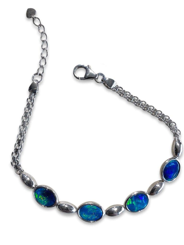 Sterling Silver bracelet with 4 Natural Opal and ironstone backing doublet in bezel set. - Masterpiece Jewellery Opal & Gems Sydney Australia | Online Shop