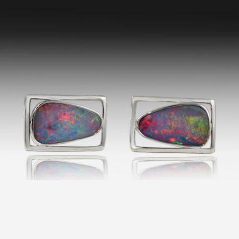 STERLING SILVER CUFFLINKS WITH OPAL - Masterpiece Jewellery Opal & Gems Sydney Australia | Online Shop