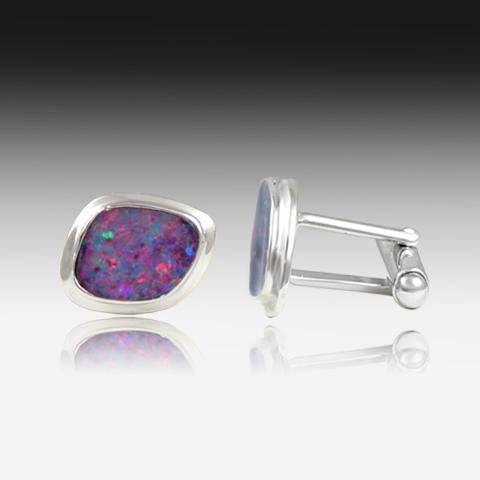 STERLING SILVER CUFFLINKS WITH OPAL - Masterpiece Jewellery Opal & Gems Sydney Australia | Online Shop