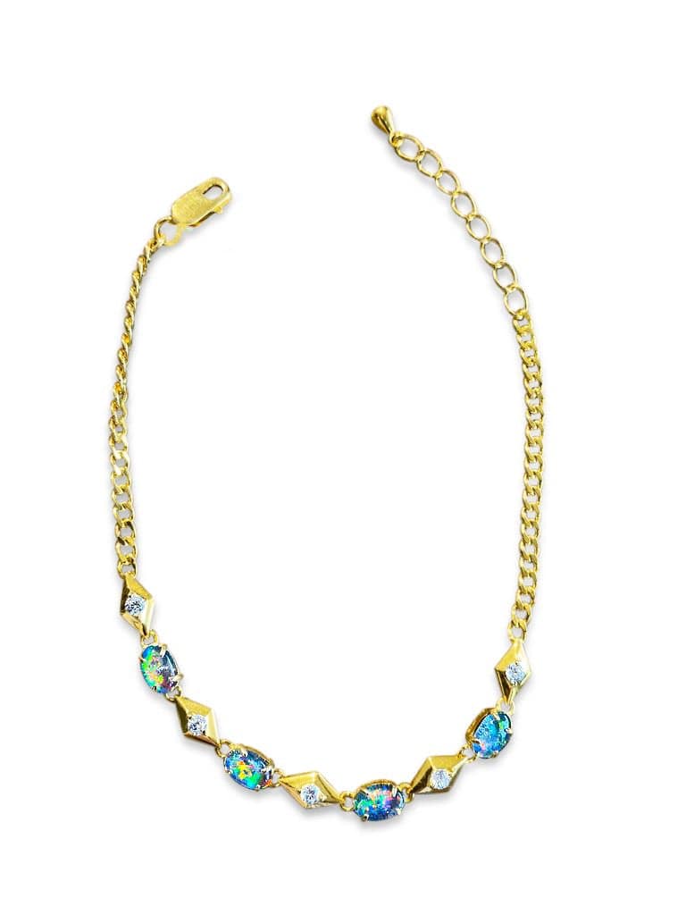 Sterling Sliver Gold plated Bracelet with 4 Australian opal triplet - Masterpiece Jewellery Opal & Gems Sydney Australia | Online Shop