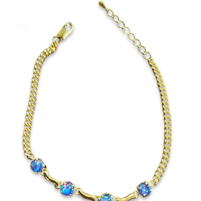 Sterling Sliver Gold plated Bracelet with 4 Australian opal triplet - Masterpiece Jewellery Opal & Gems Sydney Australia | Online Shop