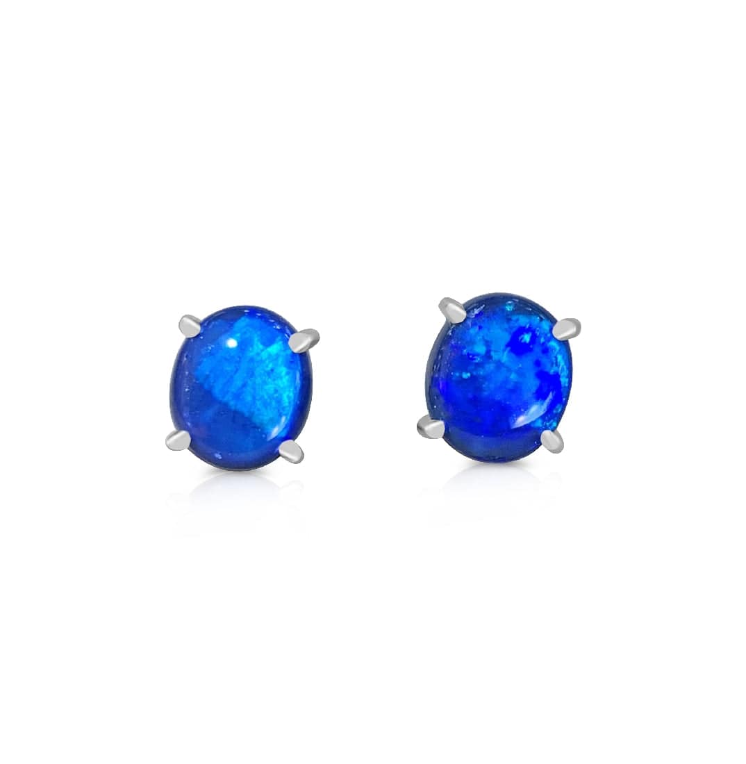 14KT White Gold earring Black Opal studs - Masterpiece Jewellery Opal & Gems Sydney Australia | Online Shop