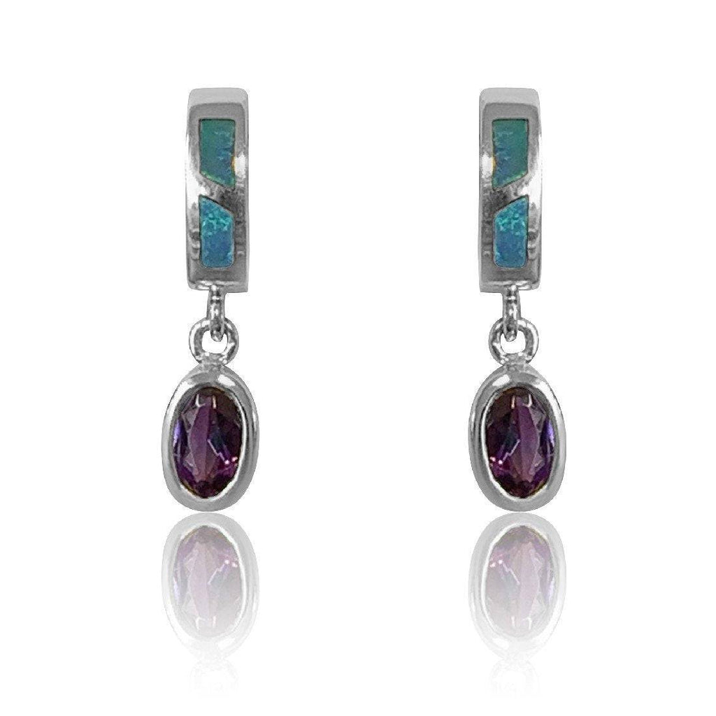 14kt White Gold Opal and Amethyst earrings - Masterpiece Jewellery Opal & Gems Sydney Australia | Online Shop