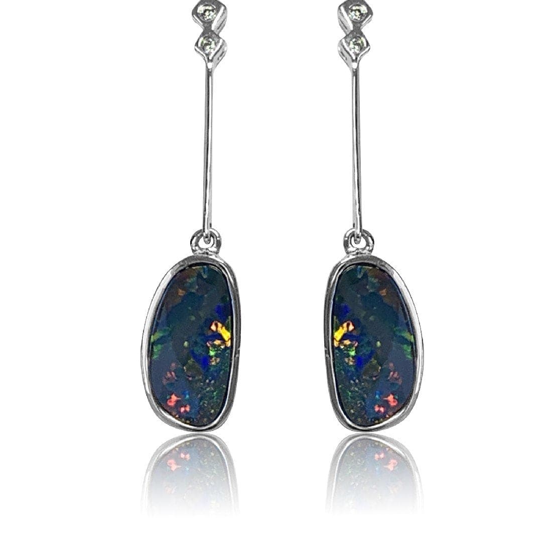 14kt White Gold Opal and Diamond earring drops - Masterpiece Jewellery Opal & Gems Sydney Australia | Online Shop