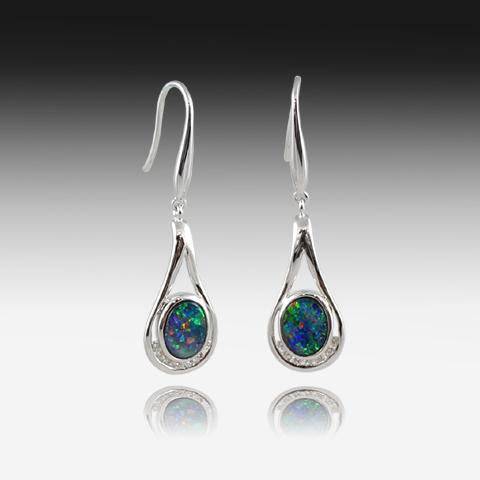 14KT WHITE GOLD OPAL AND DIAMOND EARRINGS - Masterpiece Jewellery Opal & Gems Sydney Australia | Online Shop