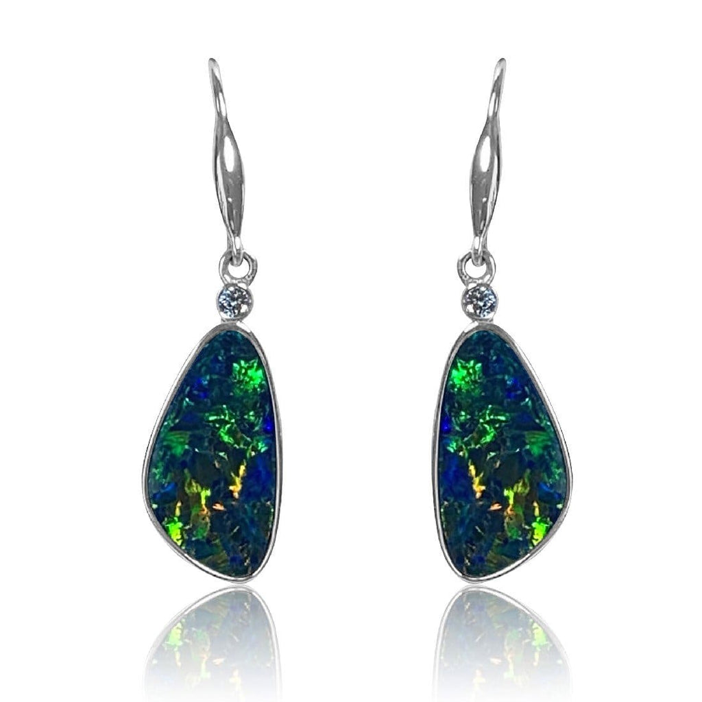 14kt White Gold Opal and Diamond earrings - Masterpiece Jewellery Opal & Gems Sydney Australia | Online Shop