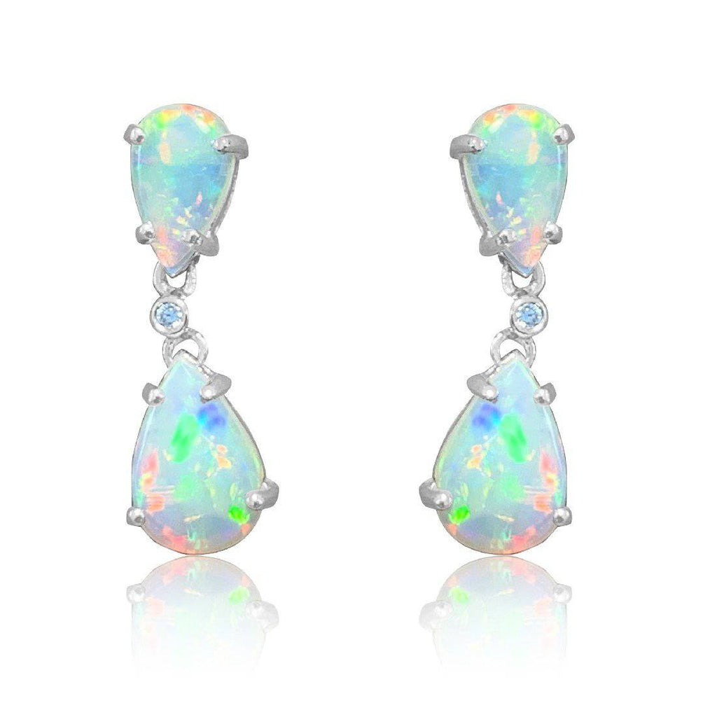 14kt White Gold Opal dangling earrings - Masterpiece Jewellery Opal & Gems Sydney Australia | Online Shop