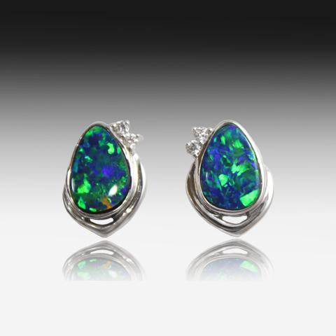 14kt White Gold Opal earrings - Masterpiece Jewellery Opal & Gems Sydney Australia | Online Shop
