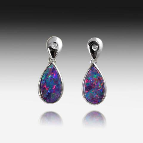 14kt White Gold Opal earrings - Masterpiece Jewellery Opal & Gems Sydney Australia | Online Shop