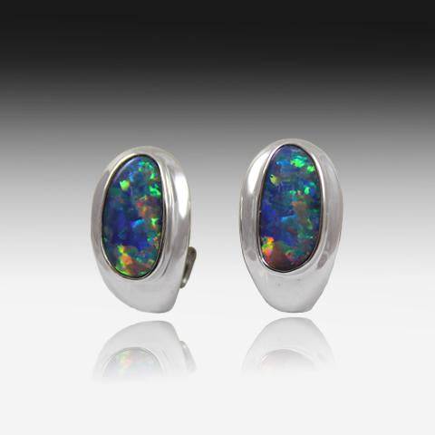14KT WHITE GOLD OPAL EARRINGS - Masterpiece Jewellery Opal & Gems Sydney Australia | Online Shop