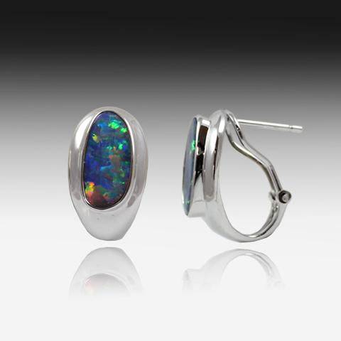 14KT WHITE GOLD OPAL EARRINGS - Masterpiece Jewellery Opal & Gems Sydney Australia | Online Shop
