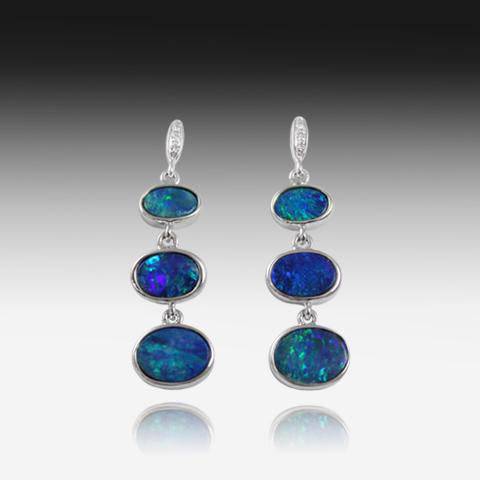 14KT WHITE GOLD OPAL EARRINGS - Masterpiece Jewellery Opal & Gems Sydney Australia | Online Shop