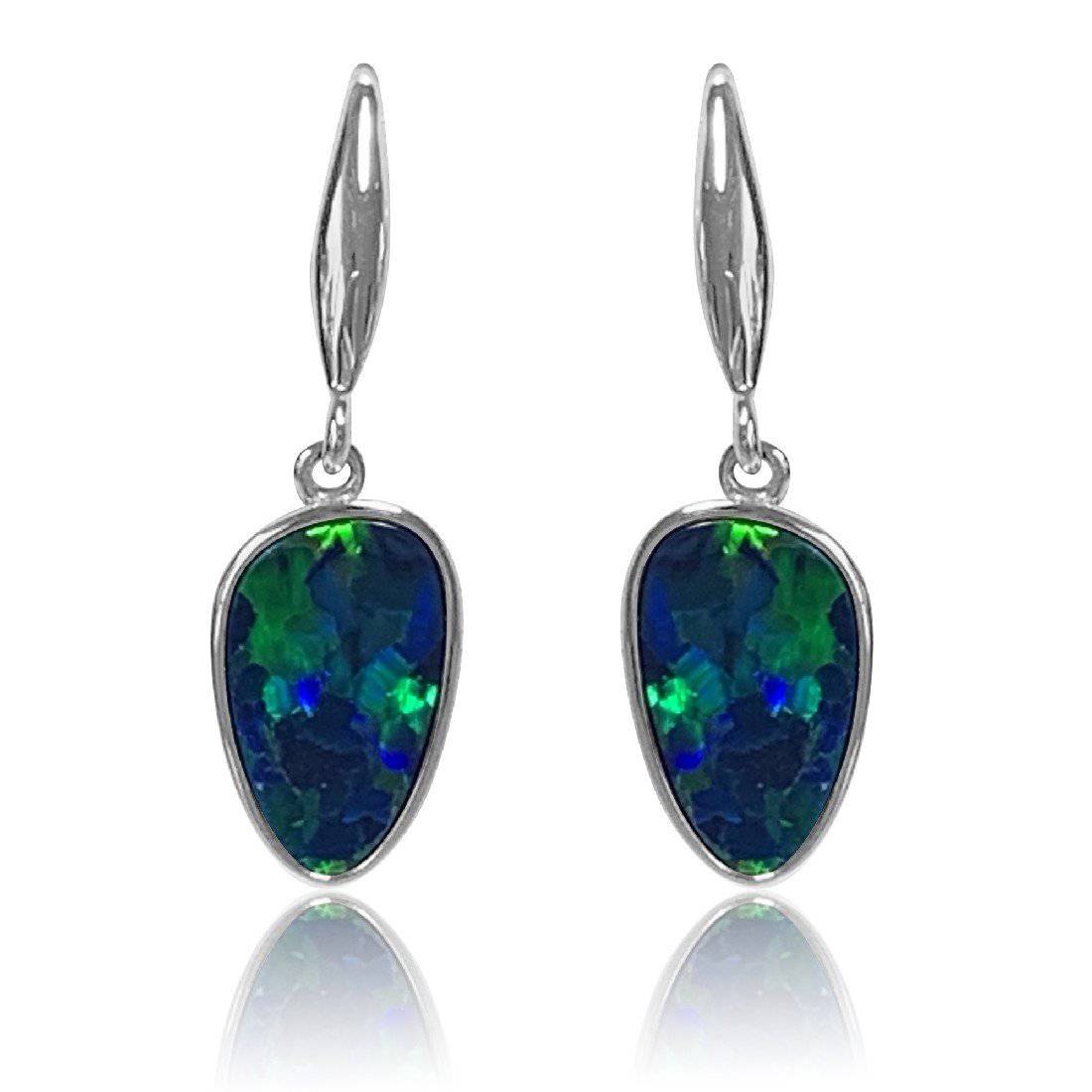 14kt White Gold Opal earrings dangling - Masterpiece Jewellery Opal & Gems Sydney Australia | Online Shop