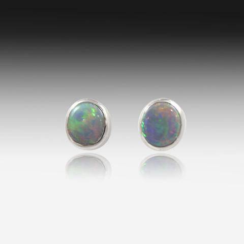 14kt White Gold Opal studs - Masterpiece Jewellery Opal & Gems Sydney Australia | Online Shop