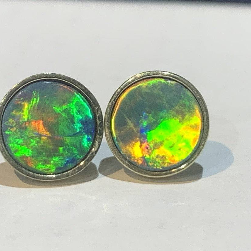 14kt Yellow Gold 8mm round Opal studs - Masterpiece Jewellery Opal & Gems Sydney Australia | Online Shop