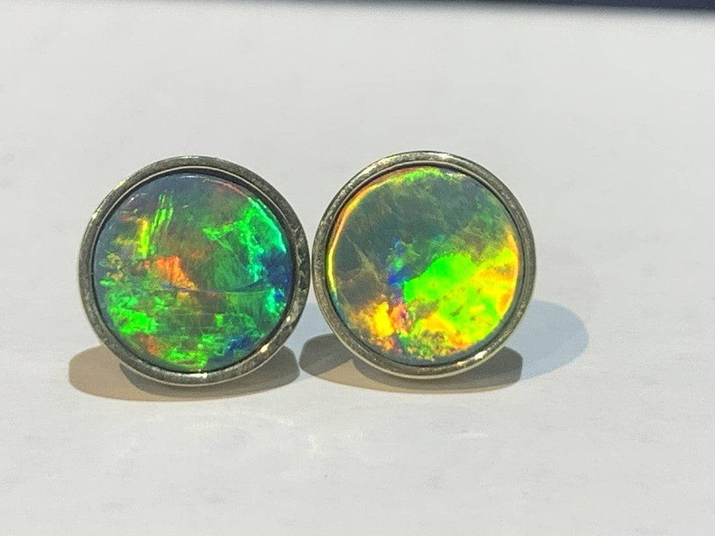 14kt Yellow Gold 8mm round Opal studs - Masterpiece Jewellery Opal & Gems Sydney Australia | Online Shop