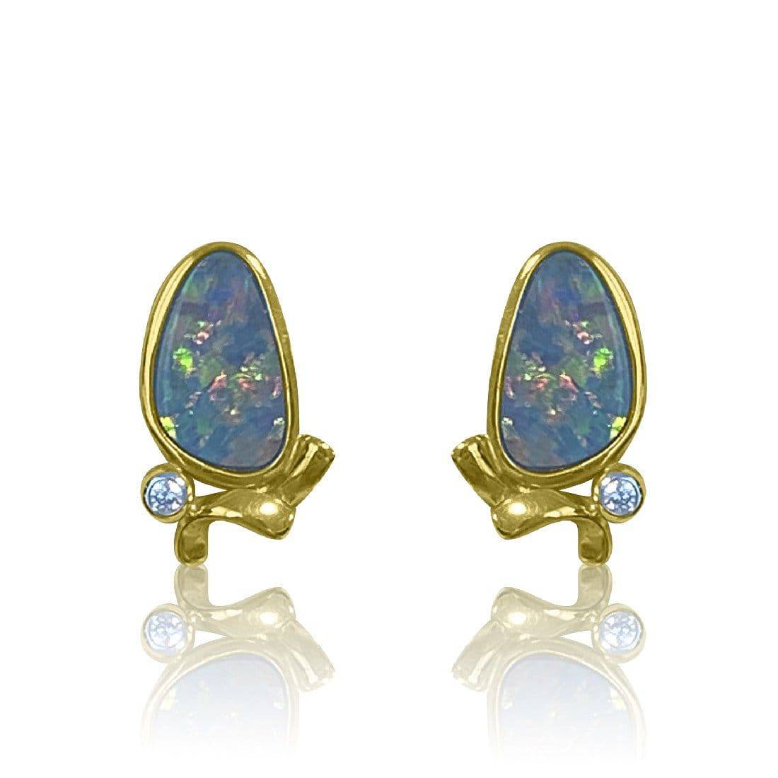 14kt Yellow Gold Opal and Diamond studs - Masterpiece Jewellery Opal & Gems Sydney Australia | Online Shop