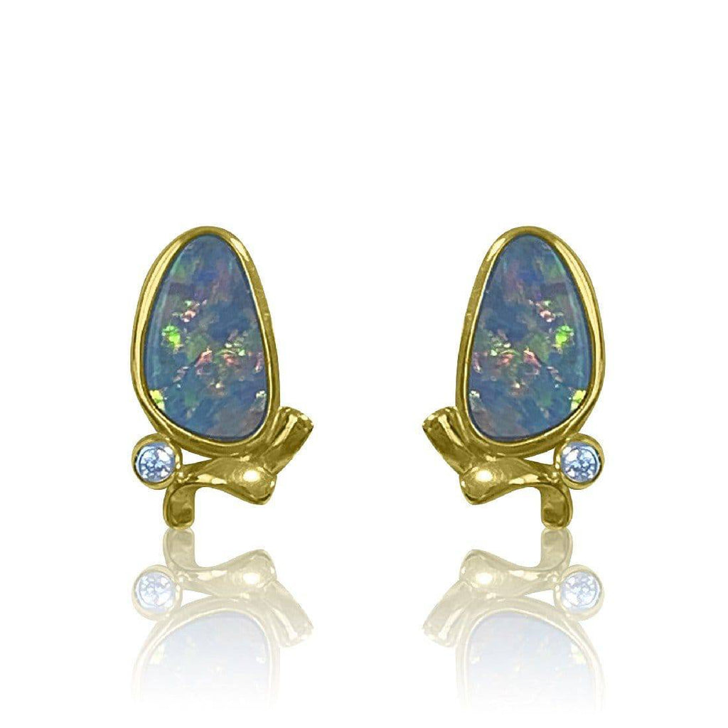 14kt Yellow Gold Opal and Diamond studs - Masterpiece Jewellery Opal & Gems Sydney Australia | Online Shop