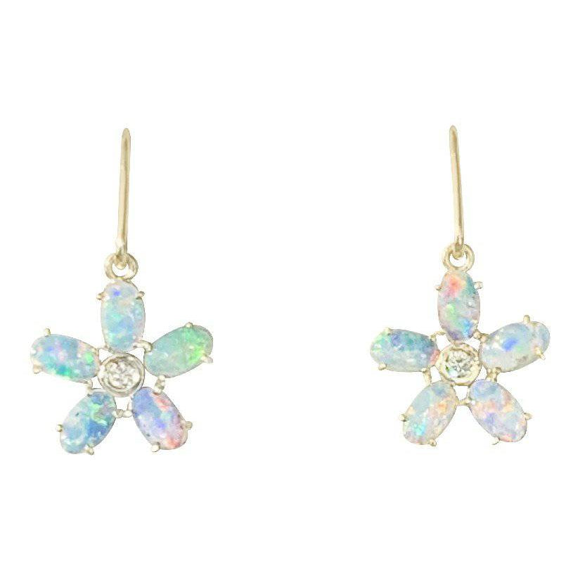 14kt Yellow Gold Opal Floral dangling earrings - Masterpiece Jewellery Opal & Gems Sydney Australia | Online Shop